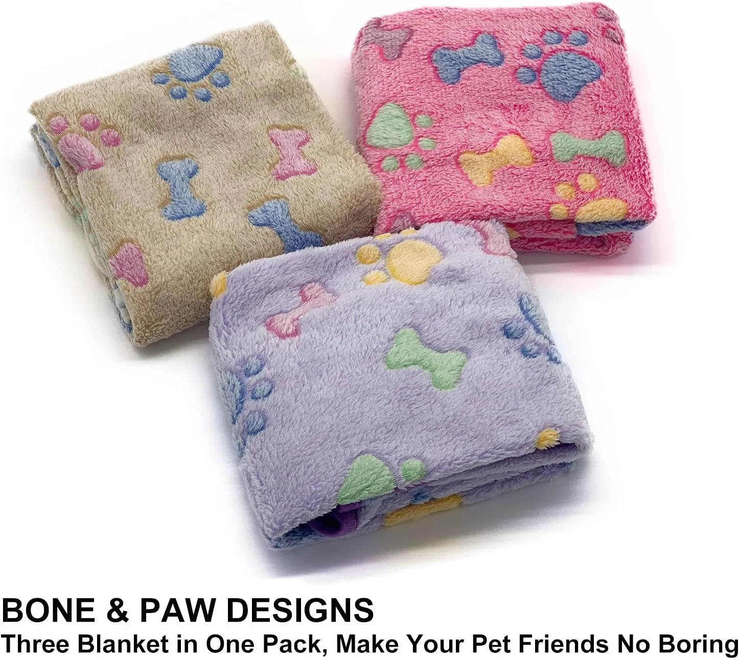 1 Pack 3 Puppy Blankets Super Soft Warm Sleep Mat Bone Print Cute Blanket Fluffy Premium Fleece Pet Blanket Flannel Throw Dog Blankets for Small Dogs Puppy Cat,Small(23"x15")