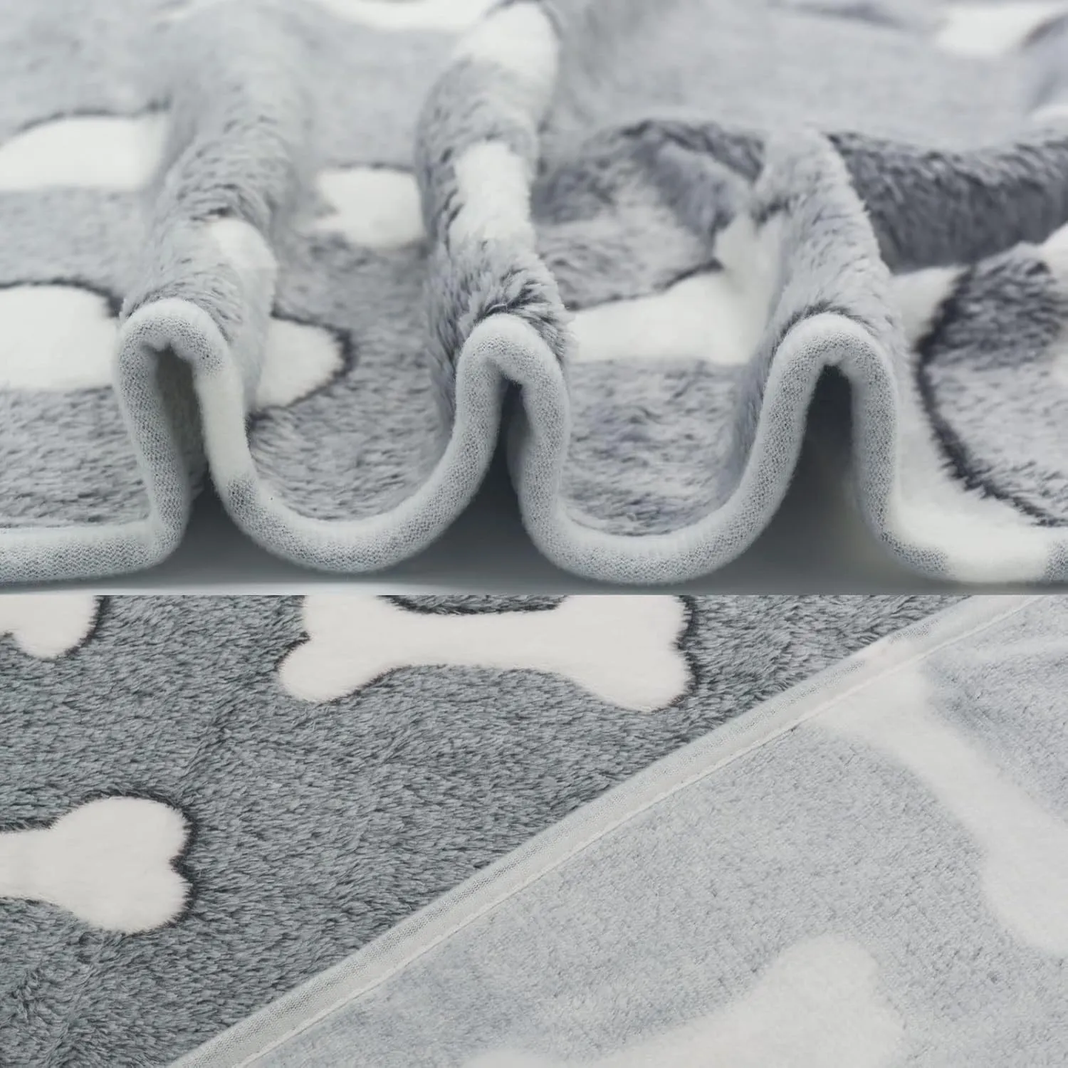 1 Pack 3 Puppy Blankets Super Soft Warm Sleep Mat Grey Cute Print Blanket Fluffy Fleece Pet Blanket Flannel Throw Dog Blankets for Small Dogs Puppy Dogs Fluffy Cats,Bone-Small(23"x15")