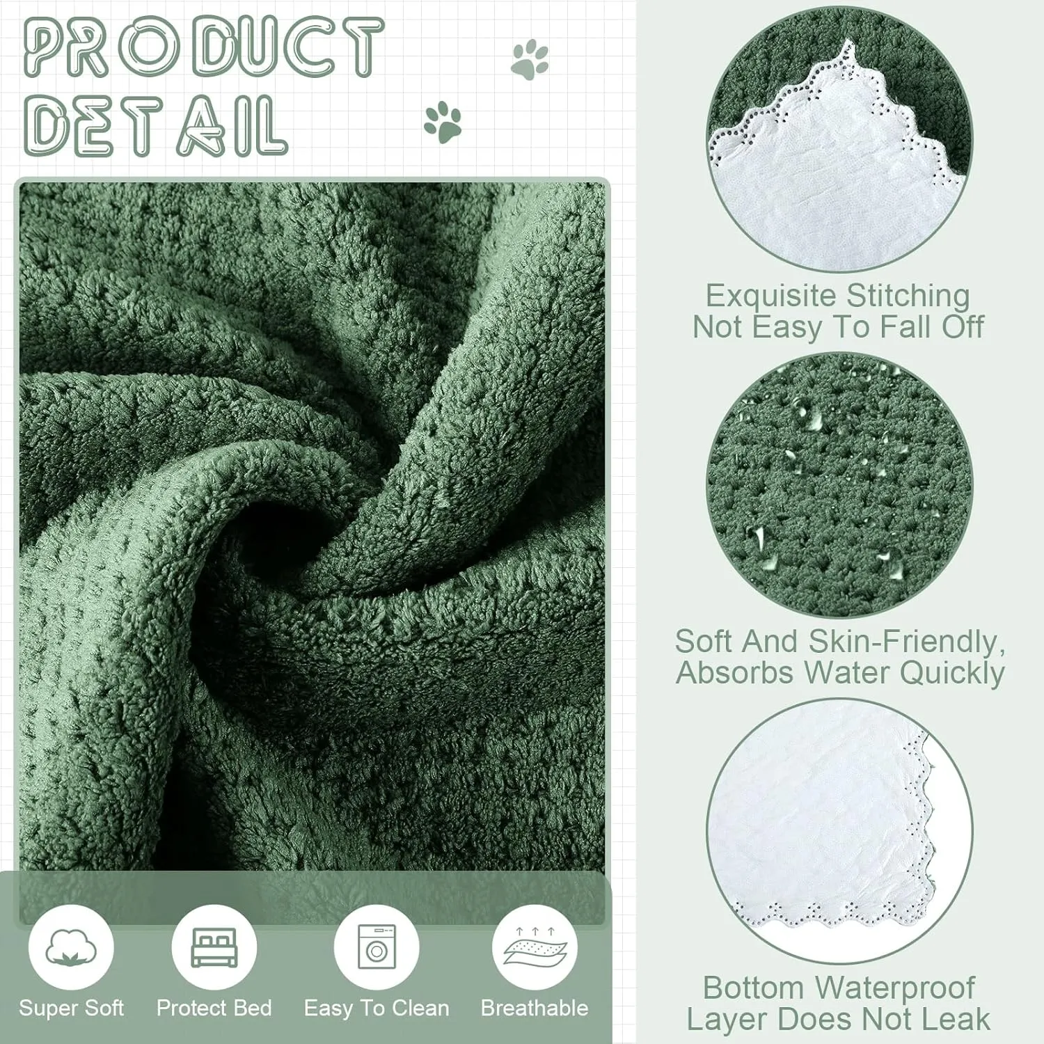 10 Pcs Guinea Pig Cage Liners Washable Rat Bedding for Guinea Pigs Controlling Absorbent Waterproof Pee Pads Blanket for Rabbits Hamster Small Animals Chinchilla(18 x 24 Inch,Dark Green)