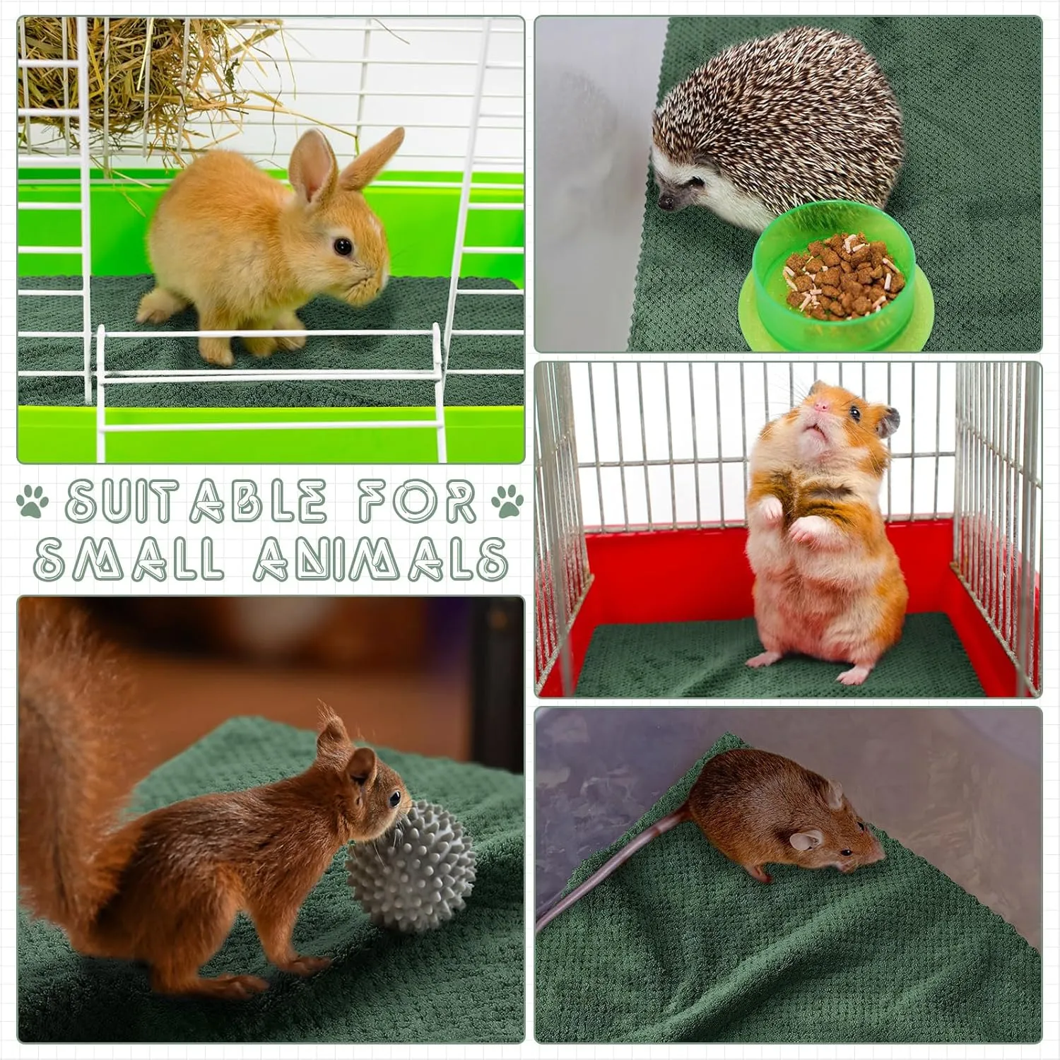 10 Pcs Guinea Pig Cage Liners Washable Rat Bedding for Guinea Pigs Controlling Absorbent Waterproof Pee Pads Blanket for Rabbits Hamster Small Animals Chinchilla(18 x 24 Inch,Dark Green)