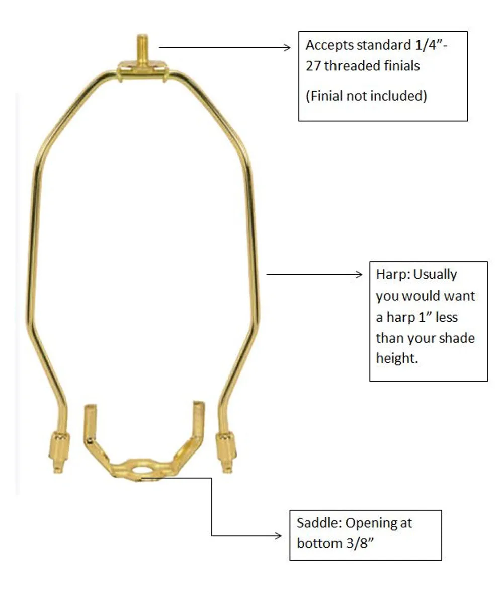 10"H Polished Brass Heavy Duty Harp Fitter For Lamp Shades