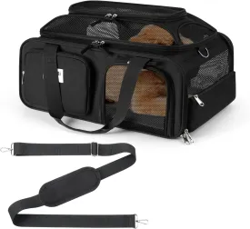 19x13x9 TSA Approved top Expandable pet Carrier for Small Dog Puppy cat up to 12 lbs Weight and 18'' Length, for Southwest Spirit Canada Airlines(Black)