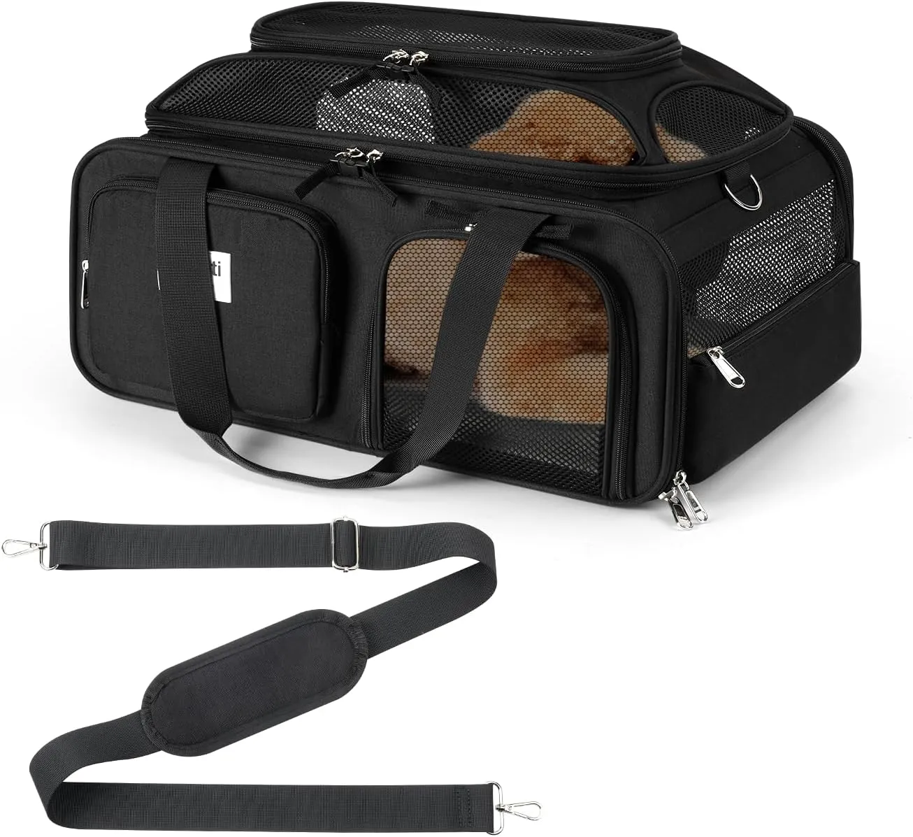 19x13x9 TSA Approved top Expandable pet Carrier for Small Dog Puppy cat up to 12 lbs Weight and 18'' Length, for Southwest Spirit Canada Airlines(Black)