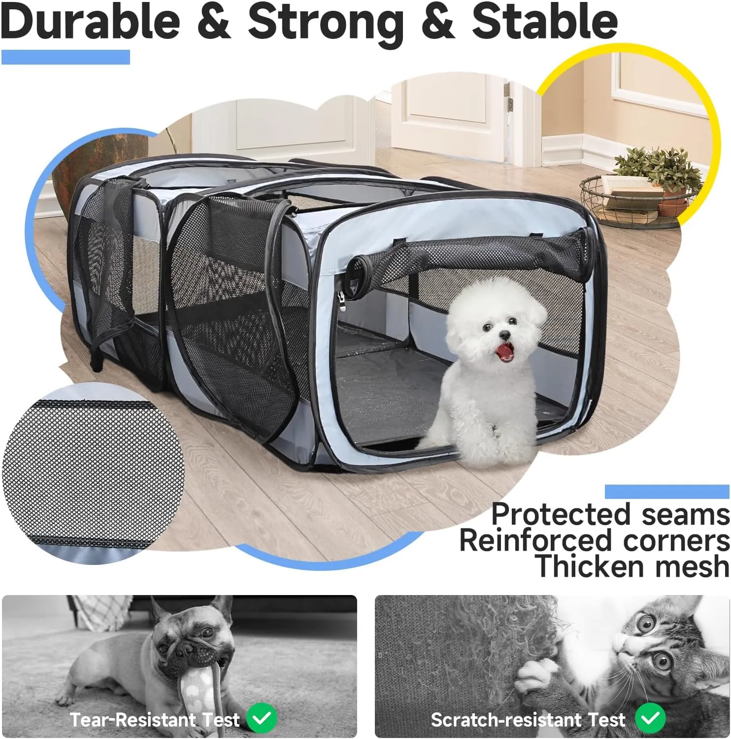 2-in-1 Dog Playpen, 73''Pop Up Cat Puppy Pet Playpen Indoor/Outdoor Cats Enclosed, Cat Dog Tent Crate Cage Kennel, Portable Playpen for Kitten, Small Animals Play Pen(No Divider, Unified Space)