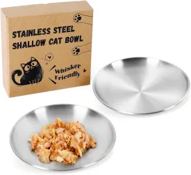 2-Pack Stainless Steel Cat Food Bowls  6.7" Shallow, Whisker-Friendly Non-Slip Silicone Base,Easy to Clean Indoor Feeding Dishes(13 OZ)