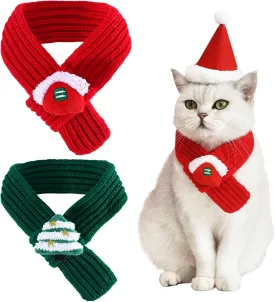 2 Pieces Christmas Pet Scarf Knitted Pet Collar Winter Cat Neck Warmer Solid Pet Scarf Puppy Cat Costume Accessories Mini Knitted Scarf for Small to Medium Pets (Solid - Plush, Medium)