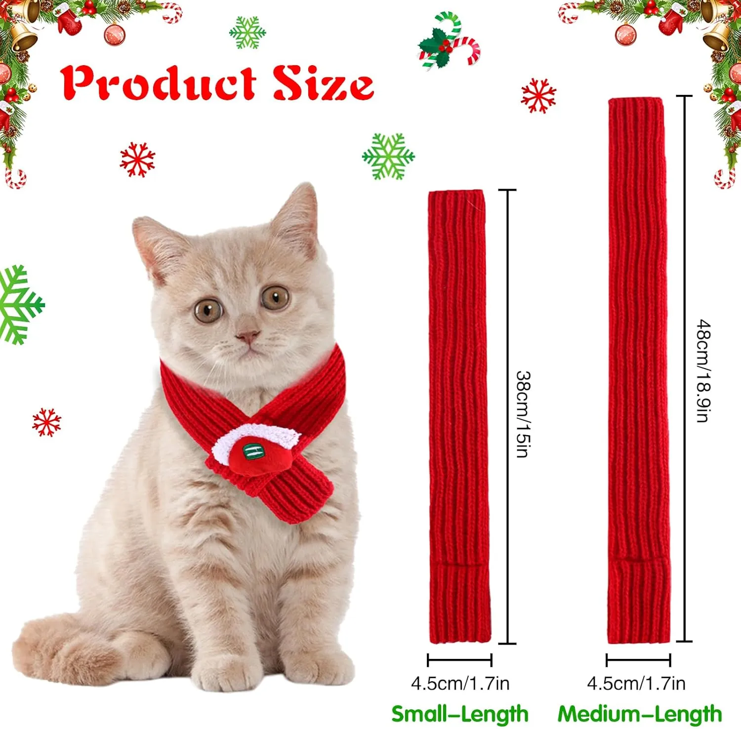 2 Pieces Christmas Pet Scarf Knitted Pet Collar Winter Cat Neck Warmer Solid Pet Scarf Puppy Cat Costume Accessories Mini Knitted Scarf for Small to Medium Pets (Solid - Plush, Medium)