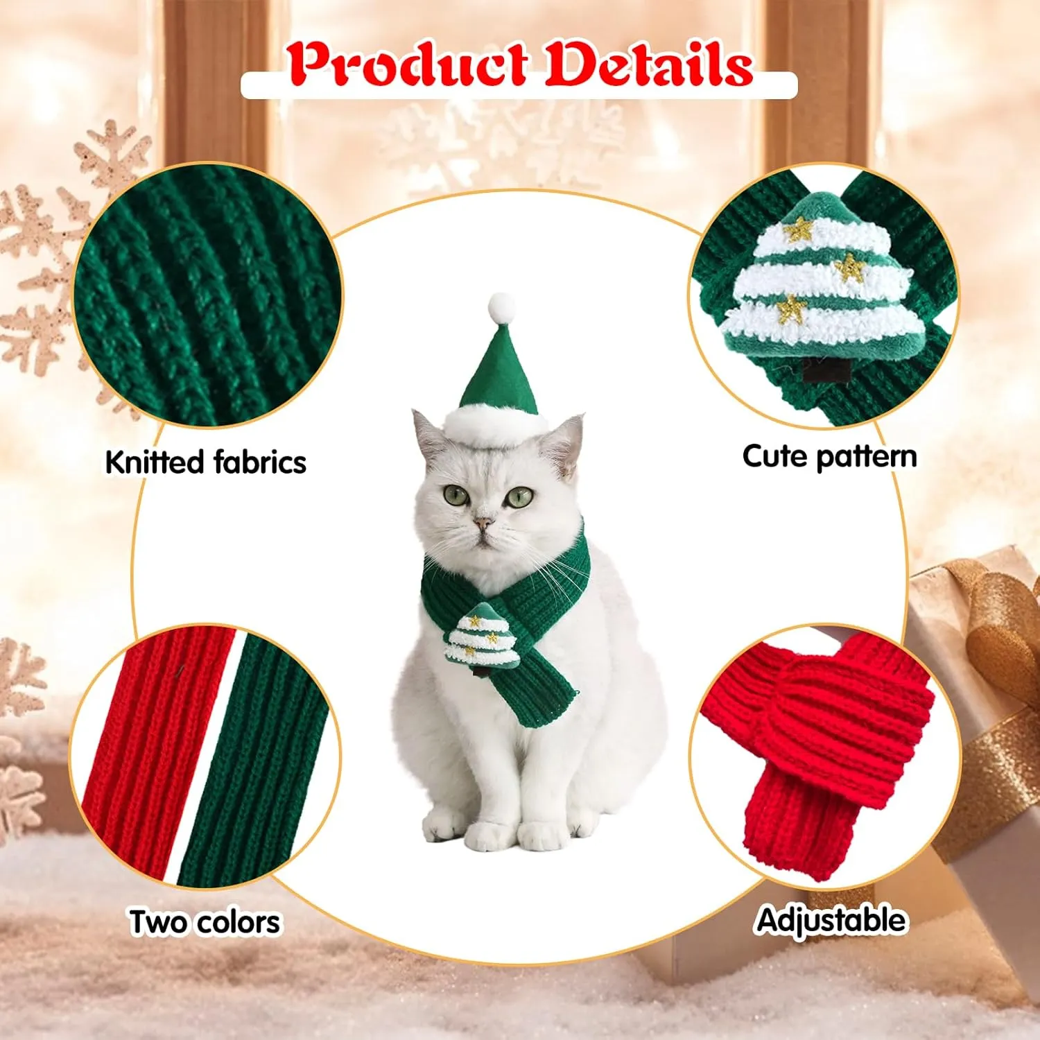 2 Pieces Christmas Pet Scarf Knitted Pet Collar Winter Cat Neck Warmer Solid Pet Scarf Puppy Cat Costume Accessories Mini Knitted Scarf for Small to Medium Pets (Solid - Plush, Medium)