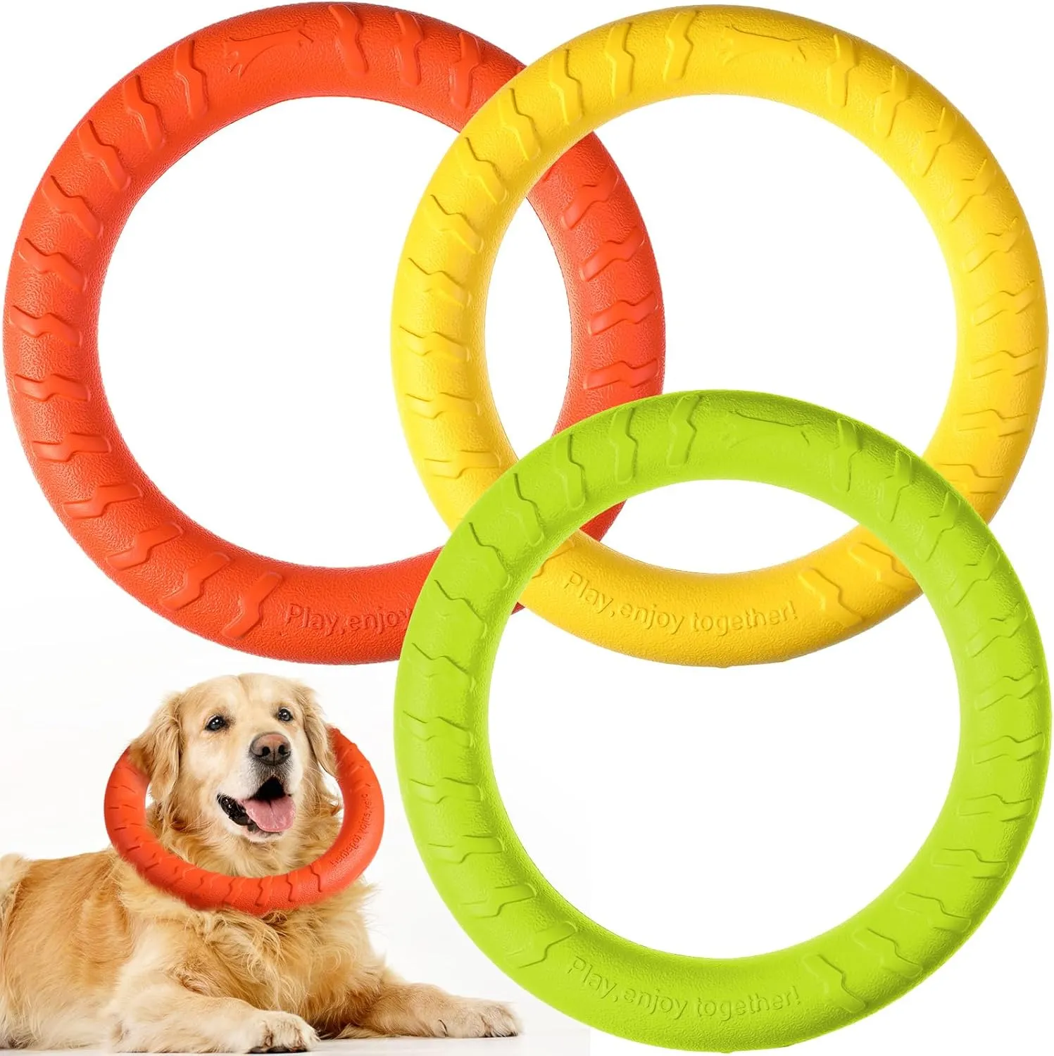 3 Pack Dog Training Ring Chew Toy for Aggressive Chewers Flying Disc Floating Ring for Medium/Large Breeds Dog Toy Interactive Training Outdoor Playing