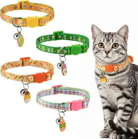 4PCS Easter Cat Breakaway Collars with Bells Easter Egg Pendants for Female Kitten Puppy Adjustable Collars for Cats Small Dogs