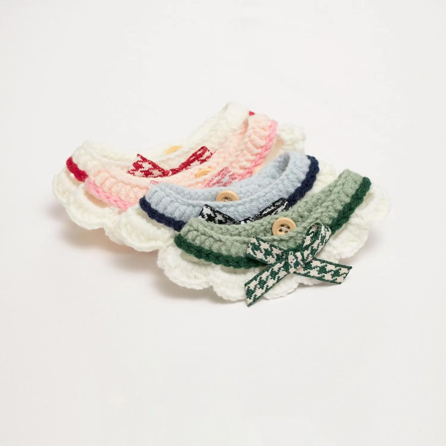 4PCS Knitted Cat Collars, Cute Kitten Collars, Fall Cat Collar with Button, Adjustable Bow Tie Puppy Collars, Milk Cotton Yarn Woven Scarf Pet Collars for Kitty Small Dog (M)