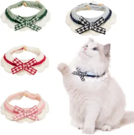 4PCS Knitted Cat Collars, Cute Kitten Collars, Fall Cat Collar with Button, Adjustable Bow Tie Puppy Collars, Milk Cotton Yarn Woven Scarf Pet Collars for Kitty Small Dog (M)