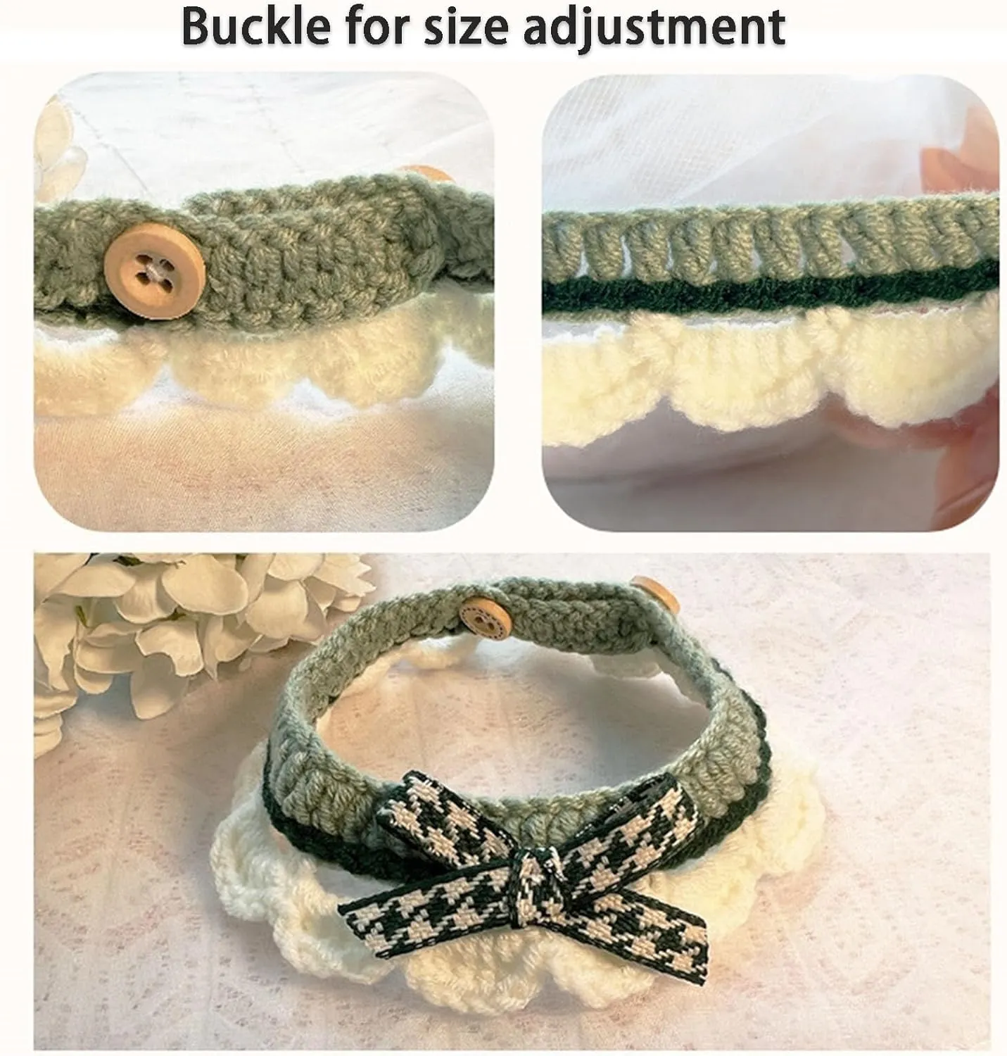 4PCS Knitted Cat Collars, Cute Kitten Collars, Fall Cat Collar with Button, Adjustable Bow Tie Puppy Collars, Milk Cotton Yarn Woven Scarf Pet Collars for Kitty Small Dog (M)