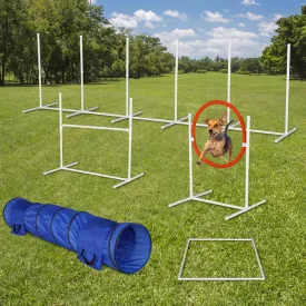 6-Pack Dog Agility Training Equipment Set, Adjustable Bar Jump, Tire Jump, Weave Poles, Tunnel, and Pause Box, Lightweight, White