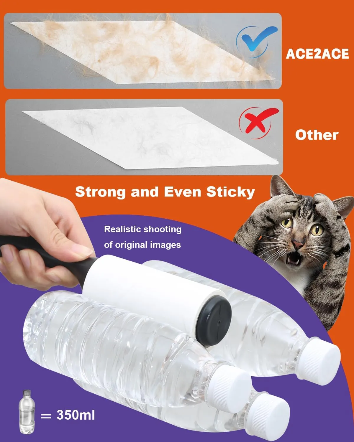 ACE2ACE Lint Rollers for Pet Hair Extra Sticky, 270 Sheets Lint Roller Refills for Clothes, Reusable Lint Roller Pack for Clothing, Carpet, Dog & Cat Hair Removal, 3 Rollers  3 Handle, Black