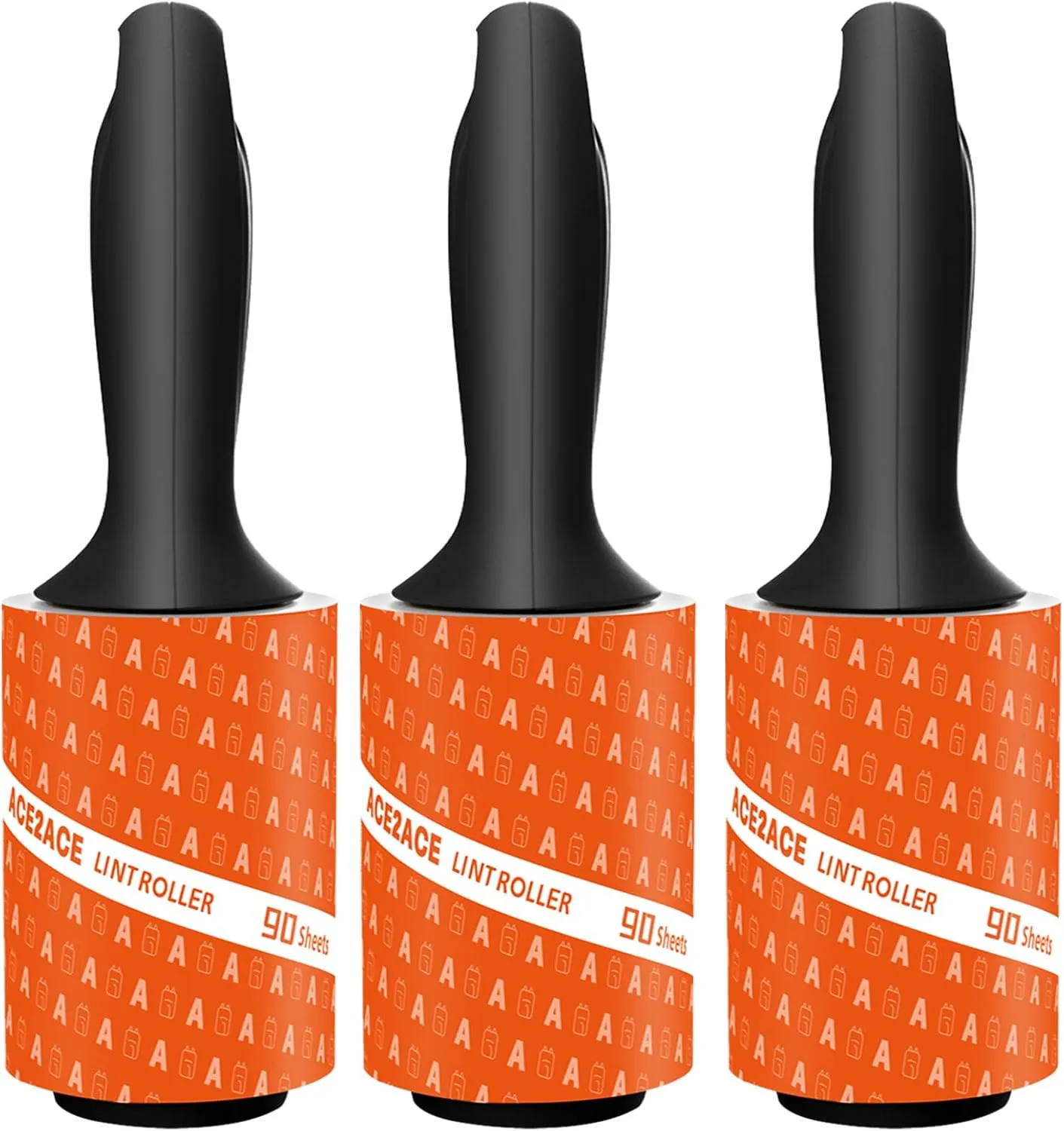ACE2ACE Lint Rollers for Pet Hair Extra Sticky, 270 Sheets Lint Roller Refills for Clothes, Reusable Lint Roller Pack for Clothing, Carpet, Dog & Cat Hair Removal, 3 Rollers  3 Handle, Black