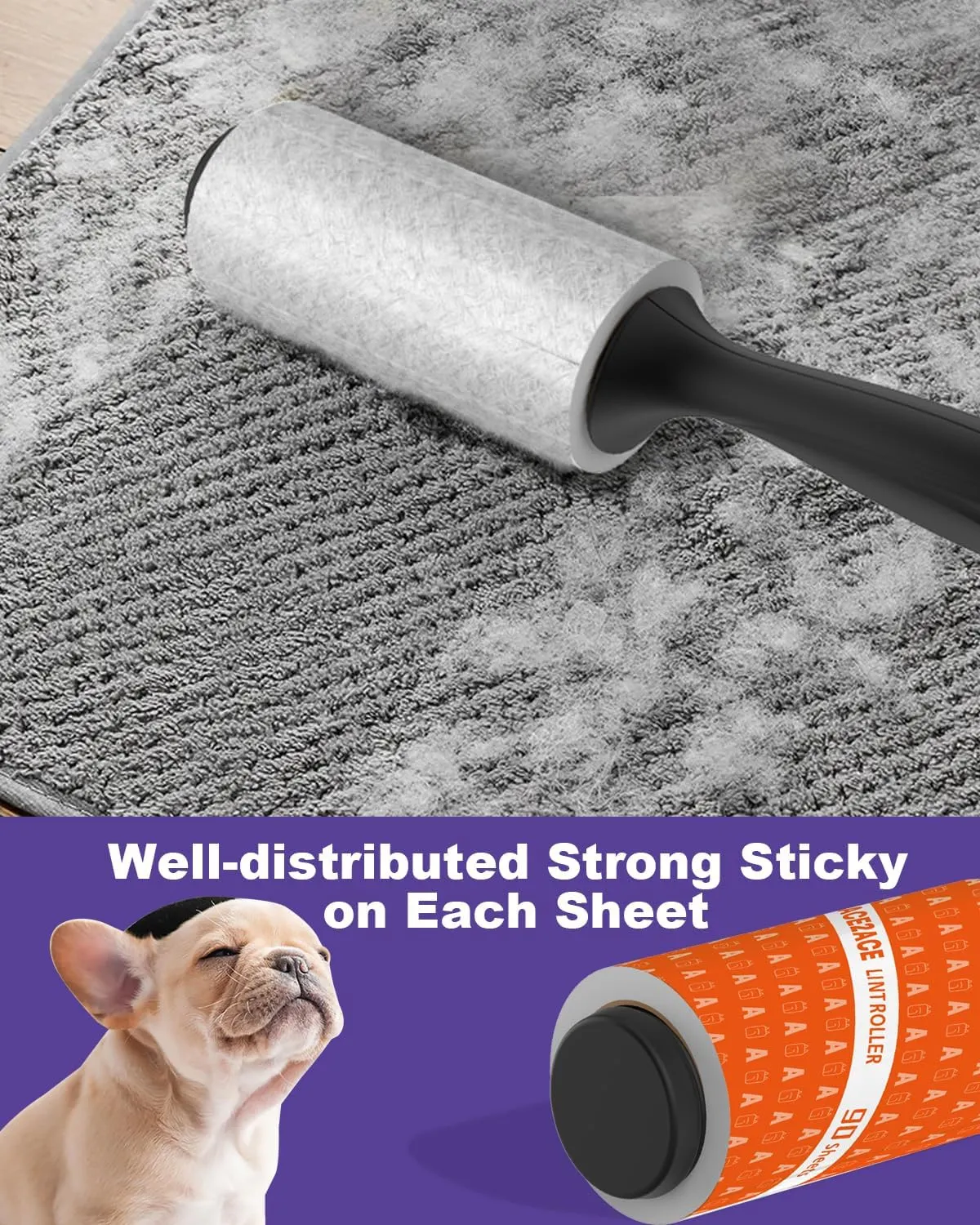 ACE2ACE Lint Rollers for Pet Hair Extra Sticky, 270 Sheets Lint Roller Refills for Clothes, Reusable Lint Roller Pack for Clothing, Carpet, Dog & Cat Hair Removal, 3 Rollers  3 Handle, Black