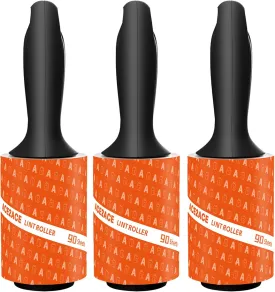 ACE2ACE Lint Rollers for Pet Hair Extra Sticky, 270 Sheets Lint Roller Refills for Clothes, Reusable Lint Roller Pack for Clothing, Carpet, Dog & Cat Hair Removal, 3 Rollers  3 Handle, Black