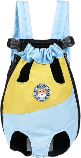 Adjustable Cat Backpack Carrier with Safety Buckle, Oxford Fabric, for Small to Medium Dogs, Blue & Yellow, Sizes S-XXXL, Ideal for Traveling