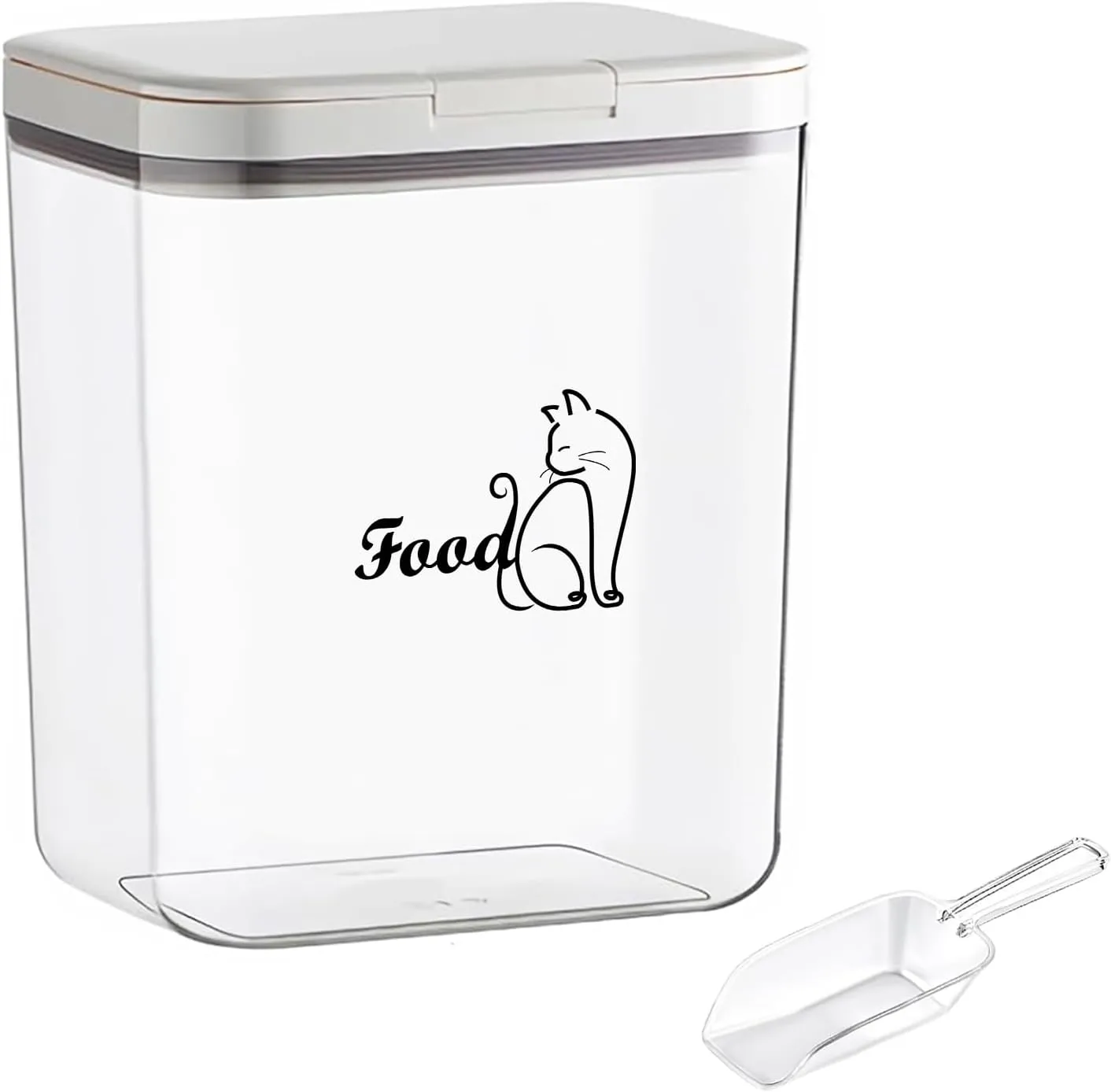 Airtight Cat Food Storage Container | 6.0 Qt/5.5 L Dry Cat Food Bin With Food Scoop |Hold up to 4~5lbs of Pet Food or Kibble|Clear BPA Free