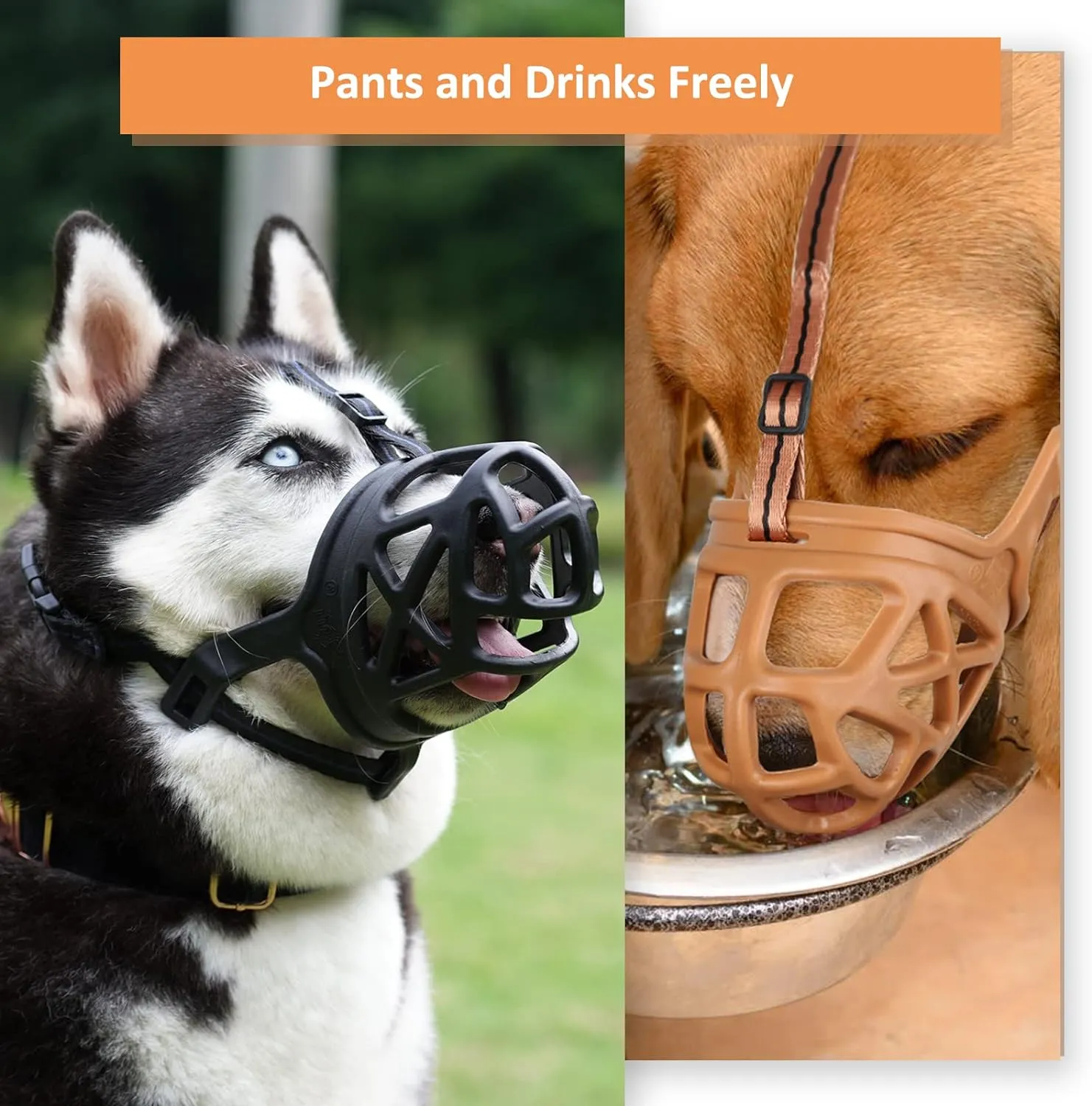BARKLESS Dog Muzzle, Basket Muzzle for Biting, Chewing and Scavenging, Humane Cage Mouth Cover, Perfect for Grooming and Training Large Aggressive Reactive Dogs (L, Black)