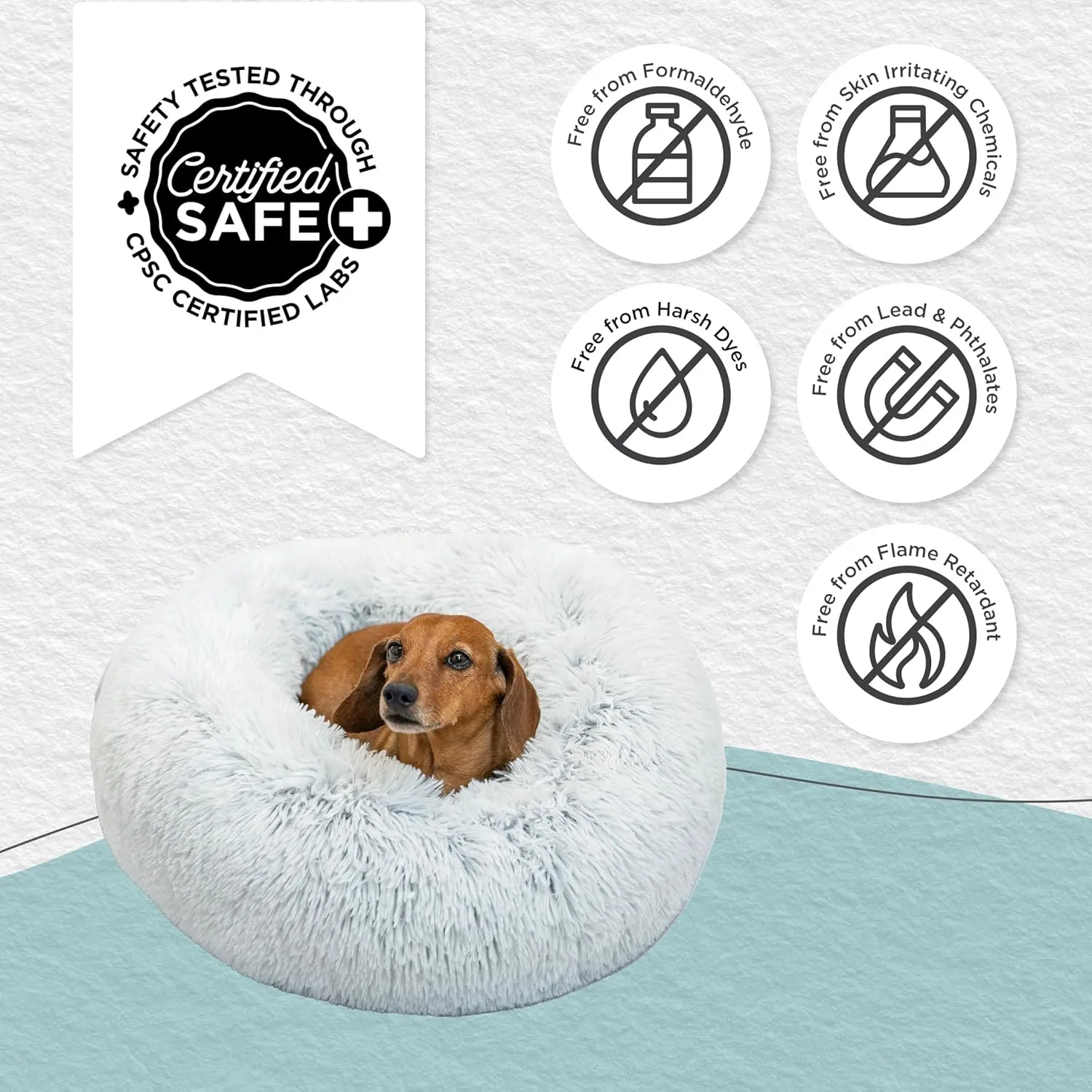 Best Friends by Sheri Original Calming Donut Dog and Cat Bed, Shag Faux Fur, Frost Gray, Small (23x23) - Helps Provide Anxiety Relief for Pets