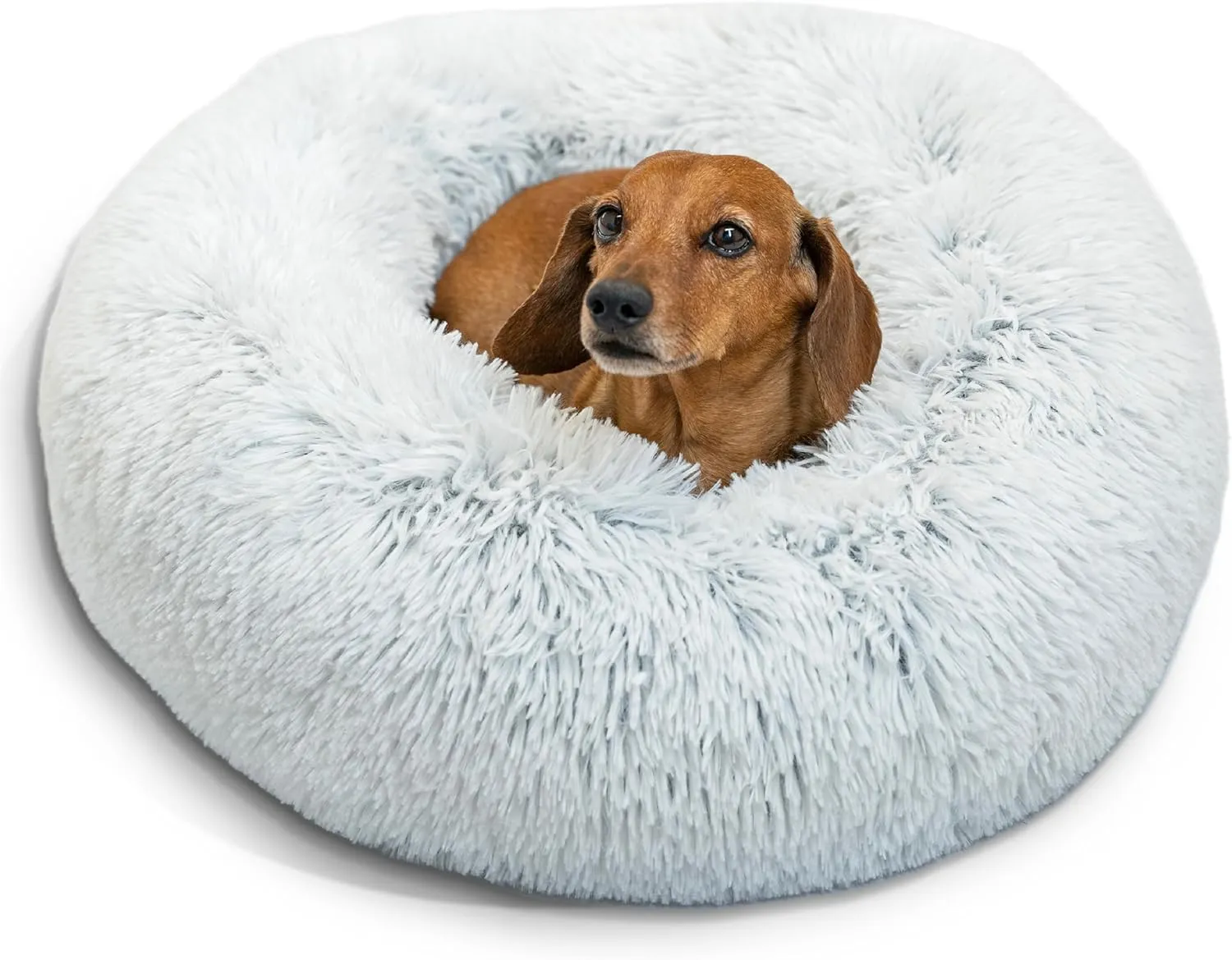 Best Friends by Sheri Original Calming Donut Dog and Cat Bed, Shag Faux Fur, Frost Gray, Small (23x23) - Helps Provide Anxiety Relief for Pets