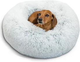 Best Friends by Sheri Original Calming Donut Dog and Cat Bed, Shag Faux Fur, Frost Gray, Small (23x23) - Helps Provide Anxiety Relief for Pets