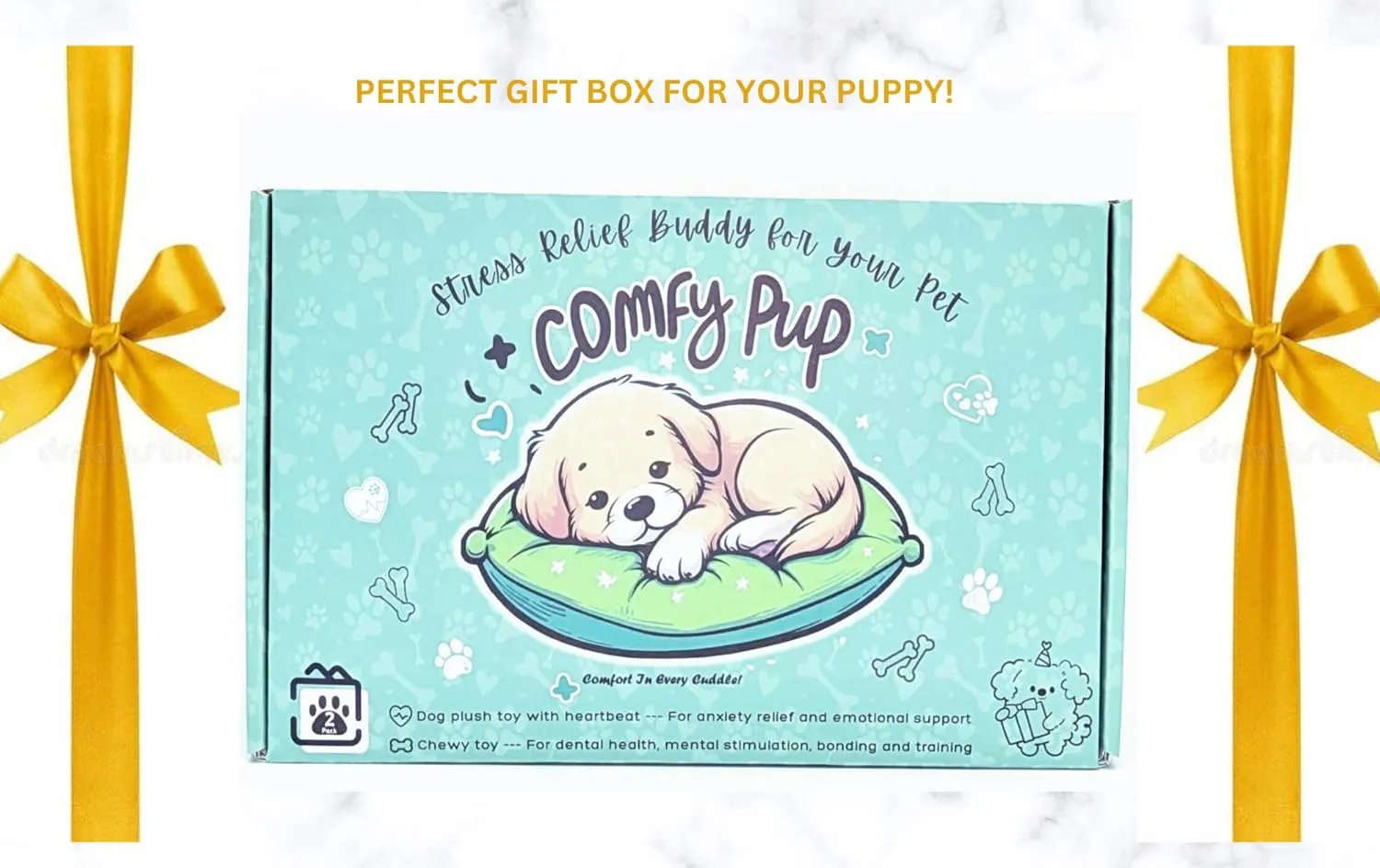 Calming Puppy Toy with Heartbeat for Anxiety Relief for Dogs and Cats, Chew Toy for Dental & Mental Stimulation, Heartbeat Puppy Toy Sleep Aid, Crate Training & New Dog Parent Gift Set