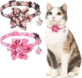 Cat Collar with Bells- Breakaway Cat Collar for Girl Cats- Flower Cat Collars with Removable Floral Safety Buckle- Cute Kitten Collar Adjustable 8"-12" for Kitty Puppy and Small Pets