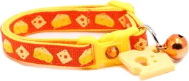 Cheese Cat Collar with Charm & Bell | Safety Breakaway Collar | Adjustable Large Size or Kitten Collar (Small(10lbs & Less), Orange)