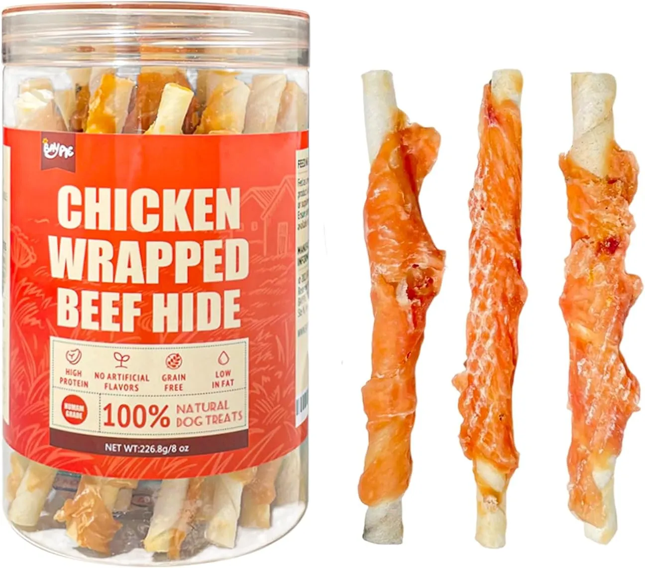Chicken Wrapped Beef Hide 8.6 oz,Chicken Rawhide Sticks Dog Treats,All Natural Chew Sticks for Small & Large Dogs