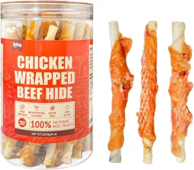 Chicken Wrapped Beef Hide 8.6 oz,Chicken Rawhide Sticks Dog Treats,All Natural Chew Sticks for Small & Large Dogs