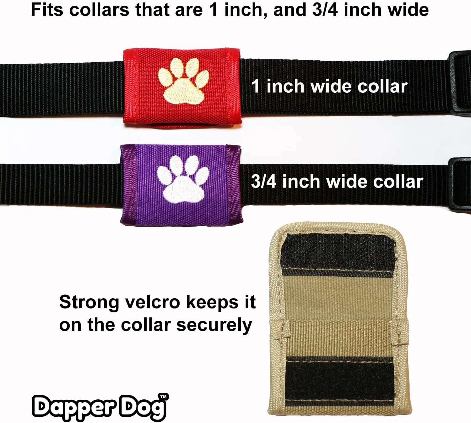 Dapper Dog Pet Tag Silencer and AirTag Holder - Ballistic Nylon (Tan with Black Paw Print)