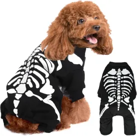 Dog Jumpsuit Halloween Skeleton Costumes Clothes Pet Skull Costumes Cold Weather Coat for Small Medium Dogs Cats Puppy Overall Pajamas Comfortable Onesies Cosplay Party Dress Up Cats (Small)