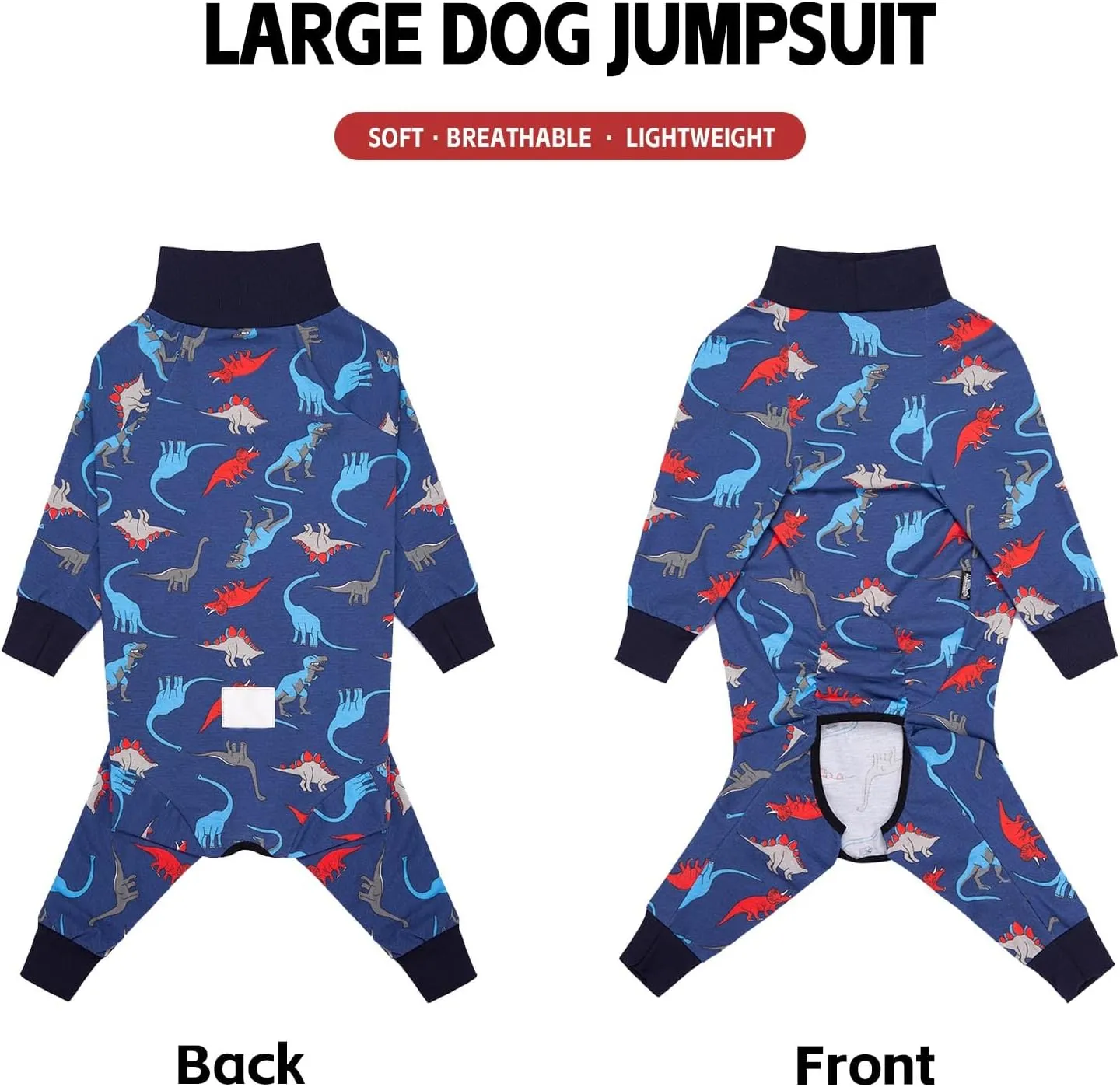 Dog Onesies for Large Dogs Cotton Dog Recovery Suit with Cute Cartoon Print Pet Clothes Apparel Onesies Full Body Coverage Dog Anxiety Shirt for Prevent Licking Wound Protection(Navy)