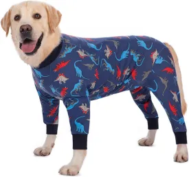 Dog Onesies for Large Dogs Cotton Dog Recovery Suit with Cute Cartoon Print Pet Clothes Apparel Onesies Full Body Coverage Dog Anxiety Shirt for Prevent Licking Wound Protection(Navy)