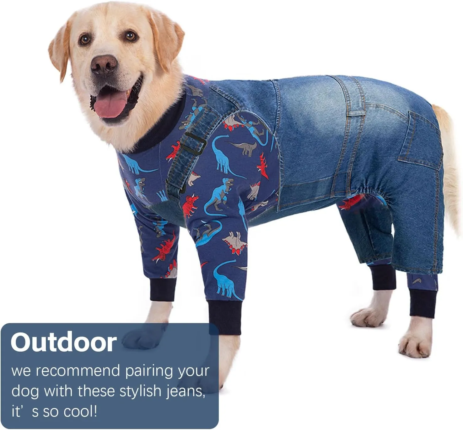 Dog Onesies for Large Dogs Cotton Dog Recovery Suit with Cute Cartoon Print Pet Clothes Apparel Onesies Full Body Coverage Dog Anxiety Shirt for Prevent Licking Wound Protection(Navy)