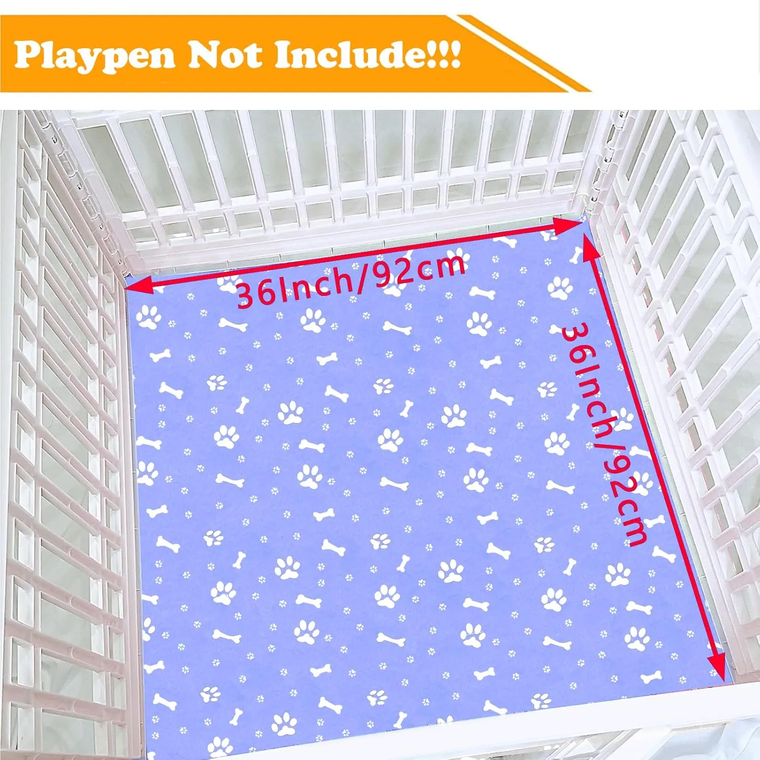 Dog Playpen Bottom Pad Fits for 36 Inch 4 Panels Exercise Pet Playpen, Dog Crate Pad Puppy Playpen Pad, Hoop and Loop Design (Note: Playpen Not Included). -Blue