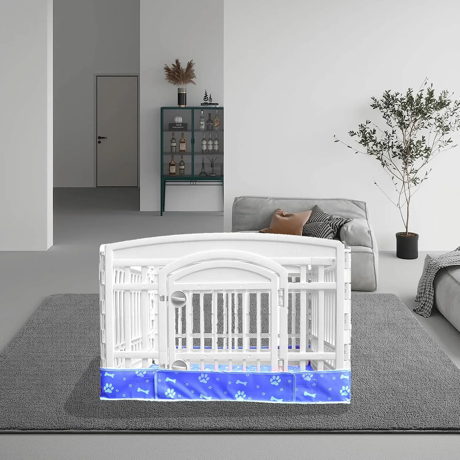 Dog Playpen Bottom Pad Fits for 36 Inch 4 Panels Exercise Pet Playpen, Dog Crate Pad Puppy Playpen Pad, Hoop and Loop Design (Note: Playpen Not Included). -Blue