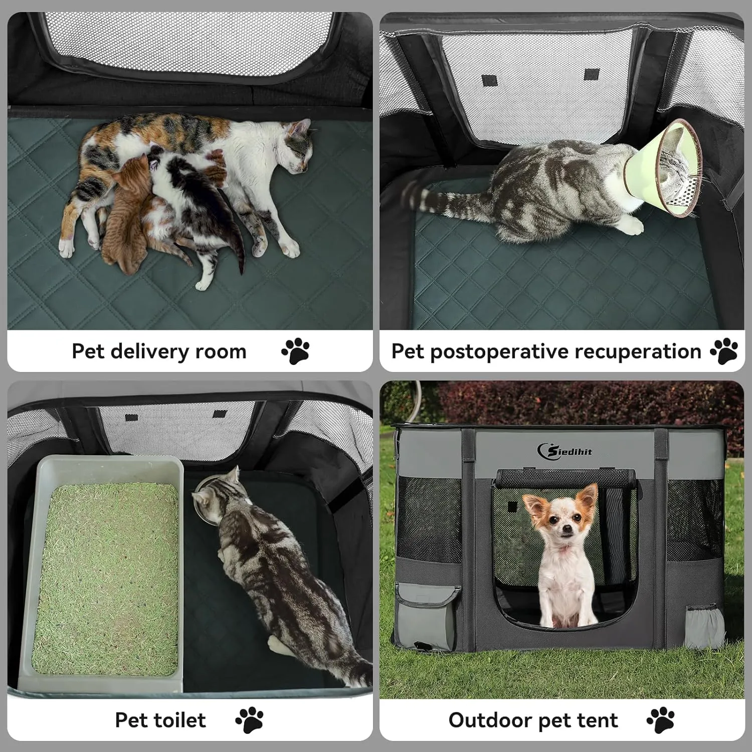 Dog Playpen,Cat Pet Puppy Pen,Portable Playpens for Dogs Indoor Outdoor Travel Camping Use,Foldable Dog Kennel Tent Crate for Rabbit Small Animals with Carrying Case (Dark Grey with Pad, Small)