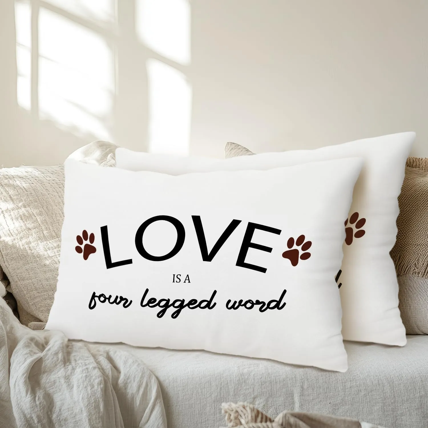 Dog Throw Pillow Covers 12 x 20, Love is a Four Legged Word, Dog Lover Gifts for Pet Owner Dog Mom Gifts, Dog House Pillow Cover for Sofa Bedroom Decorative Pillow Cases -42
