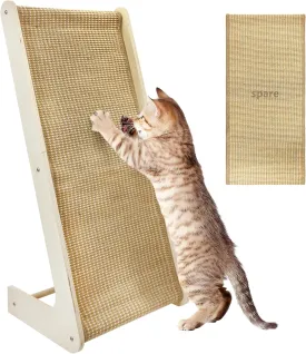 Fhiny Sisal Cat Scratcher Ramp with Replaceable Mat, 28" Large Vertical Cat Scratching Pad for Indoor Cats L Shape Sisal Cat Scratching Mat Scratch Board Climbing Wooden Frame Wall Furniture Protector