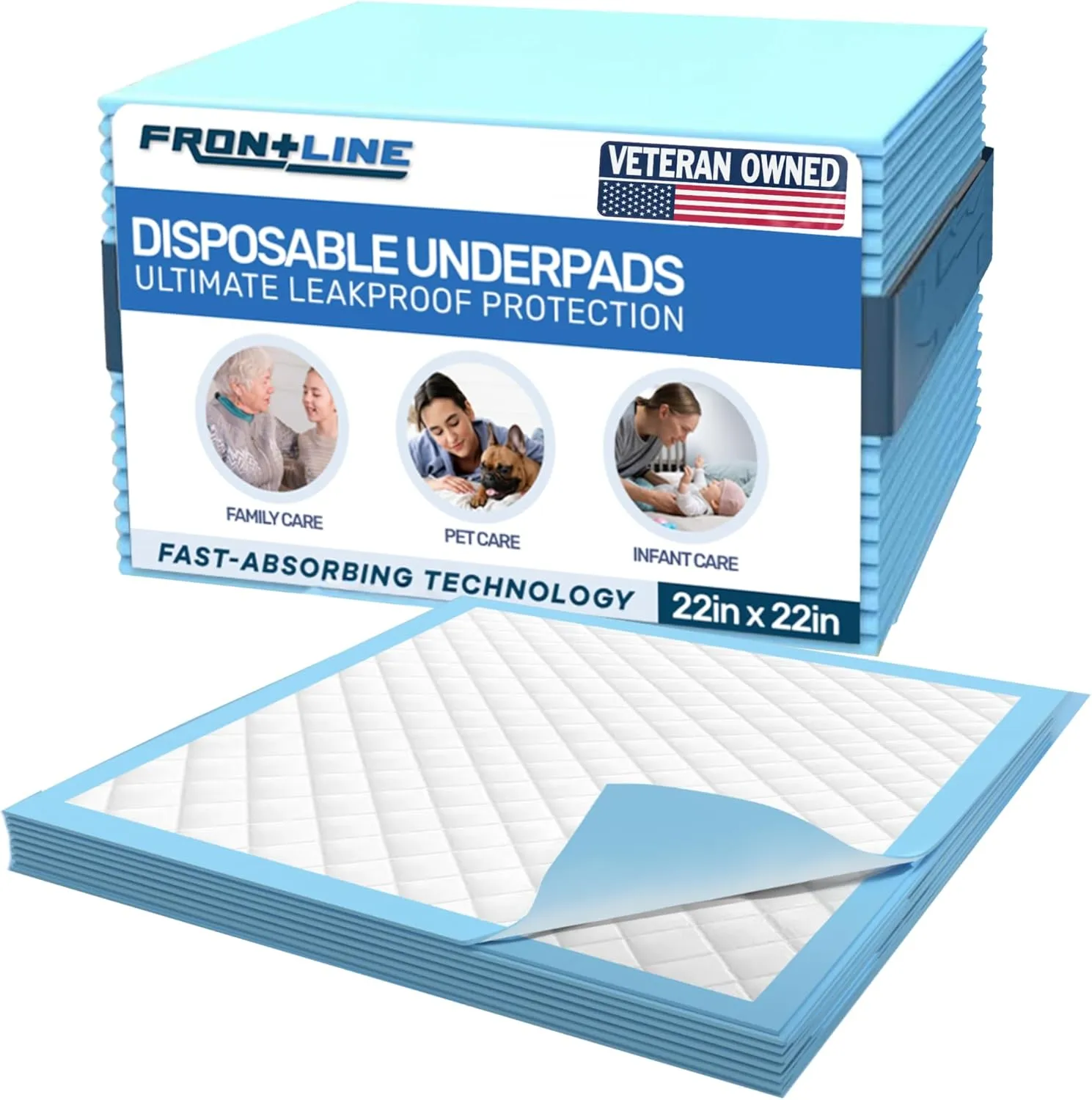 FRONTLINE Disposable Pee Pads 22'' X 22'' Ultra Absorbing Premium Heavy Duty Leakproof Underpads Puppy Essentials Pet Potty Training Wee Wee Pads Waterproof Protection for Dogs, Cats, Baby (400)