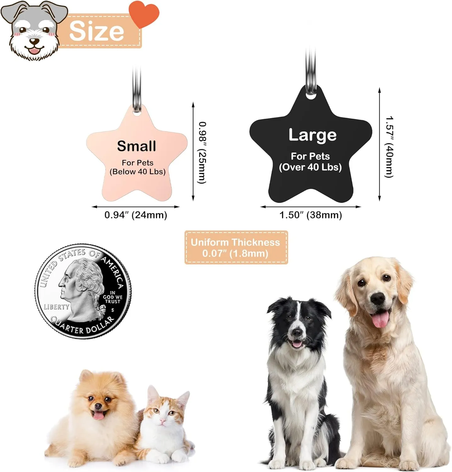 GISUREY Dog Tags Engraved Pet Tags Stainless Steel Custom Dog and Cat Name Tags Personalized Double-Sided Engraving Pet ID Tags with Trendy Icons/Symbols (Star)