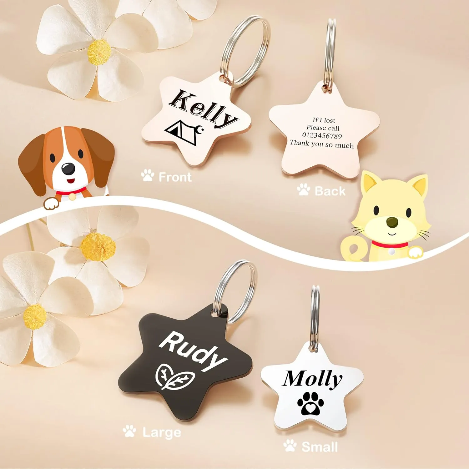 GISUREY Dog Tags Engraved Pet Tags Stainless Steel Custom Dog and Cat Name Tags Personalized Double-Sided Engraving Pet ID Tags with Trendy Icons/Symbols (Star)