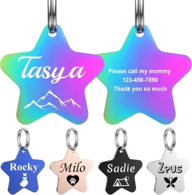 GISUREY Dog Tags Engraved Pet Tags Stainless Steel Custom Dog and Cat Name Tags Personalized Double-Sided Engraving Pet ID Tags with Trendy Icons/Symbols (Star)