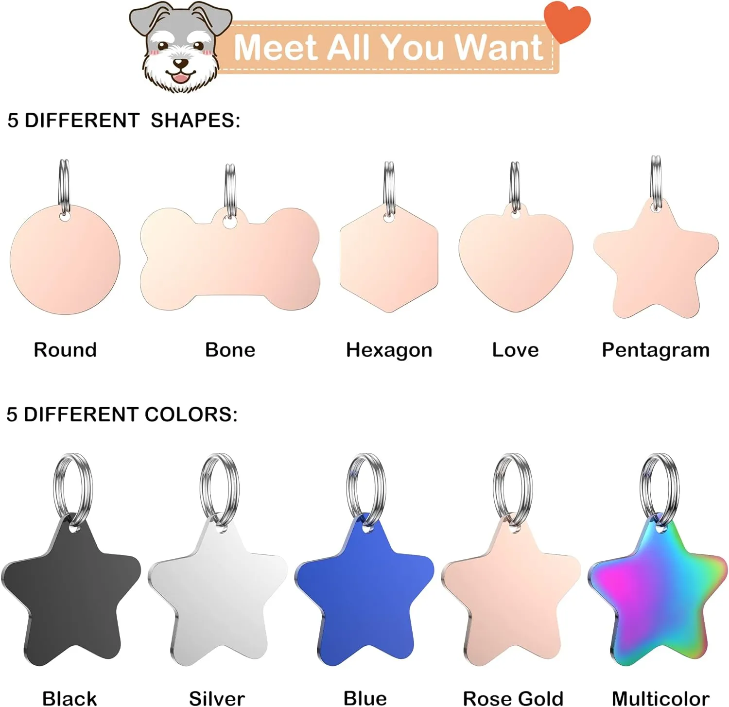 GISUREY Dog Tags Engraved Pet Tags Stainless Steel Custom Dog and Cat Name Tags Personalized Double-Sided Engraving Pet ID Tags with Trendy Icons/Symbols (Star)