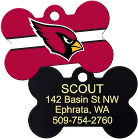 GoTags Personalized Arizona Cardinals Dog Tag, Brass Metal Bone Shape Pet ID Tag Engraved with Name and Custom Text, Every NFL Football Team Pet Apparel (Large)