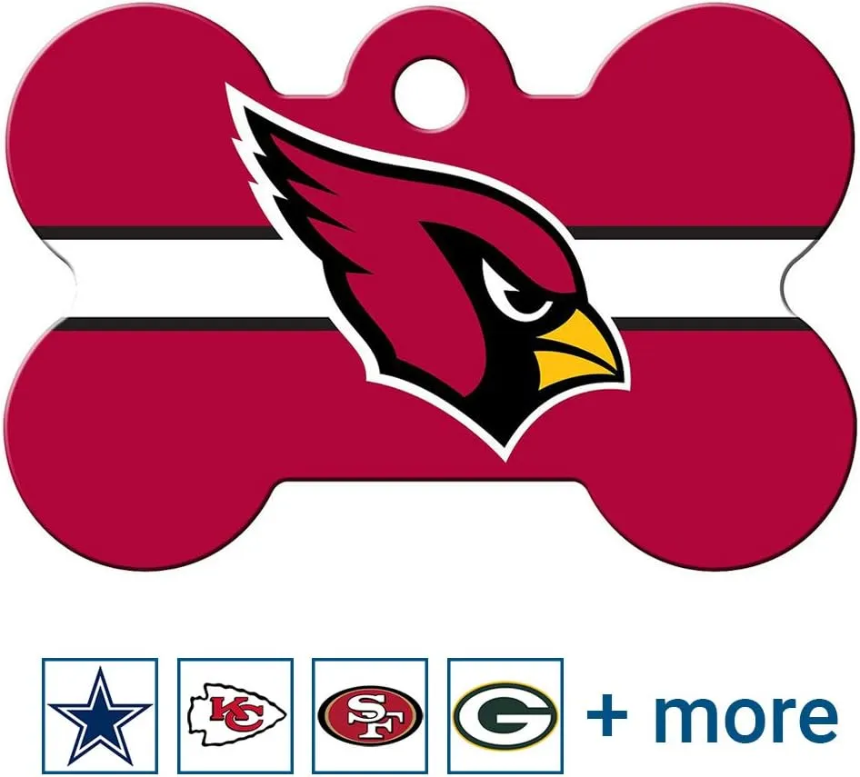 GoTags Personalized Arizona Cardinals Dog Tag, Brass Metal Bone Shape Pet ID Tag Engraved with Name and Custom Text, Every NFL Football Team Pet Apparel (Large)